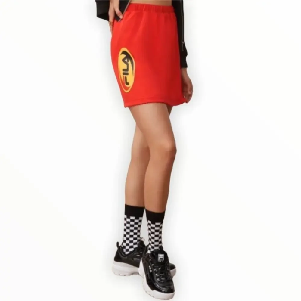 FILA NEW NWT Violeta Red and Yellow Retro Style Mini Skirt Womens Size Small